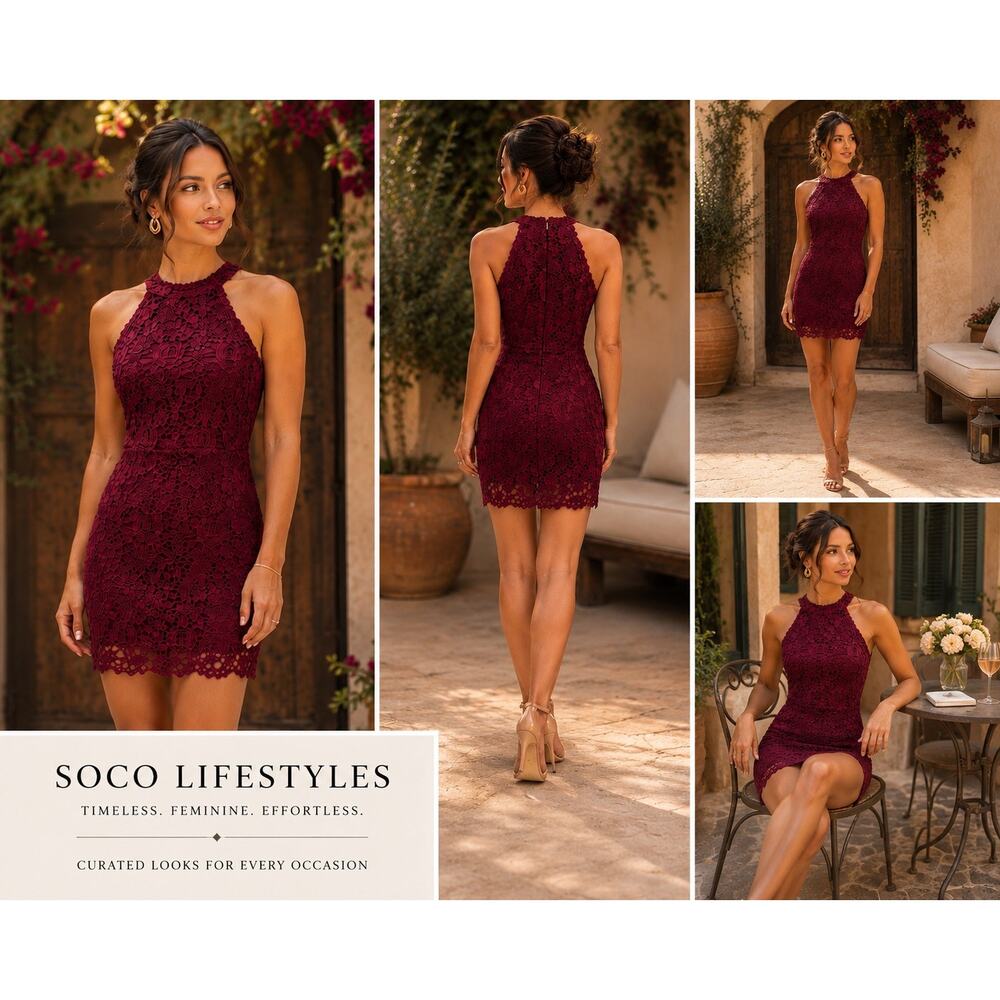 Lulus Burgundy Wine Floral Lace Overlay Bodycon Mini Dress Small NWT Cocktail - Picture 13 of 13